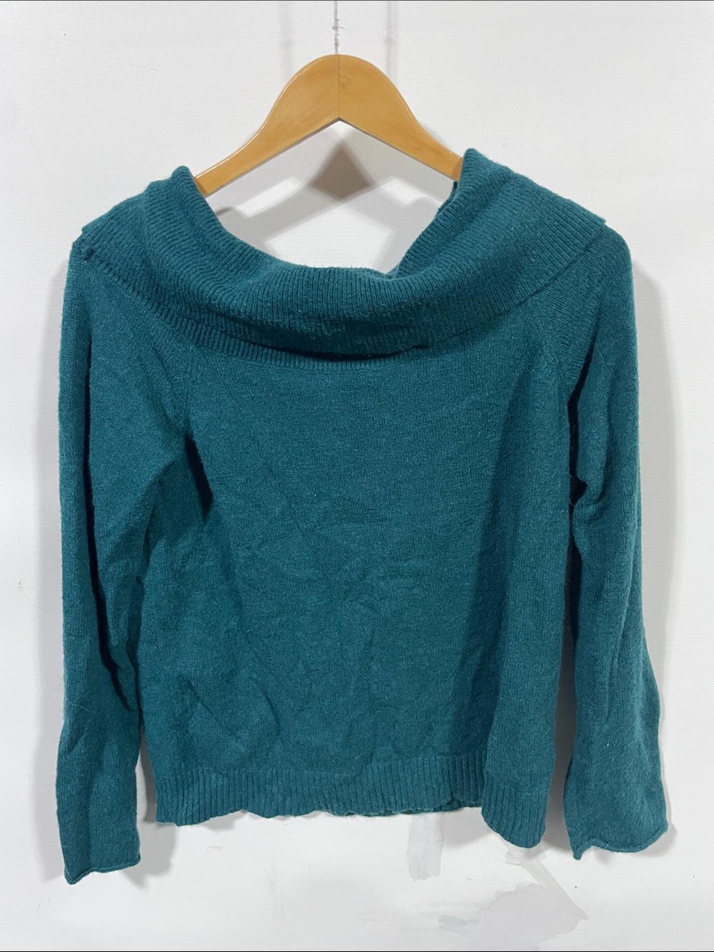 Anthropologie Teal Off-the-Shoulder Knit Sweater